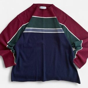 Vintage Montana Blues Lightweight Color Block Striped Burgundy Crewneck Sweater